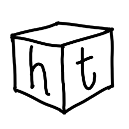happenthing logo, a hand-drawn cube with the letters h and t on the two visible sides